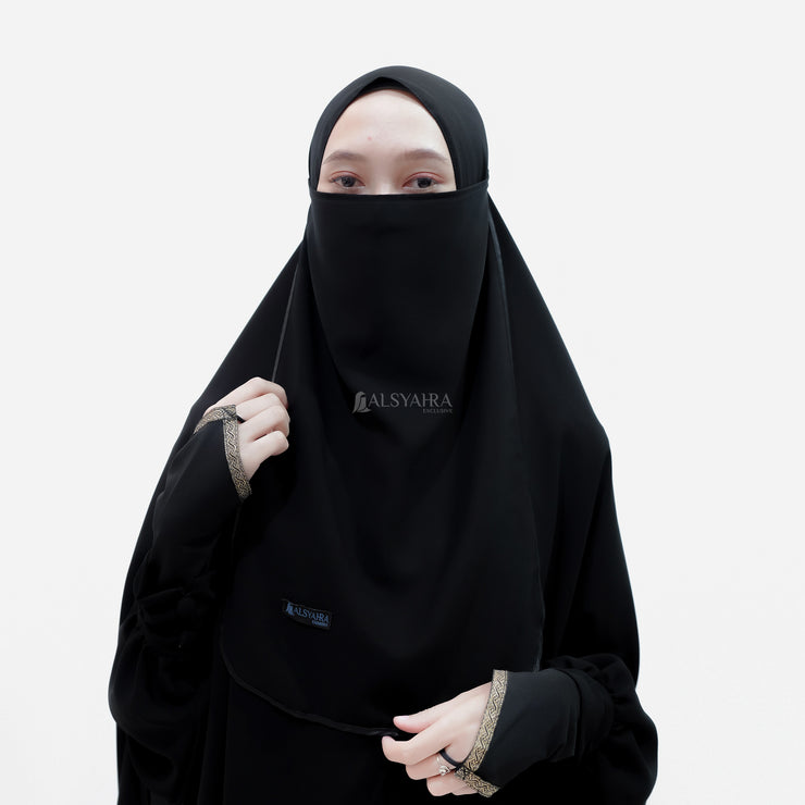 Alsyahra Exclusive Cadar Tali Bisban Sifon Silk Jetblack Elegan