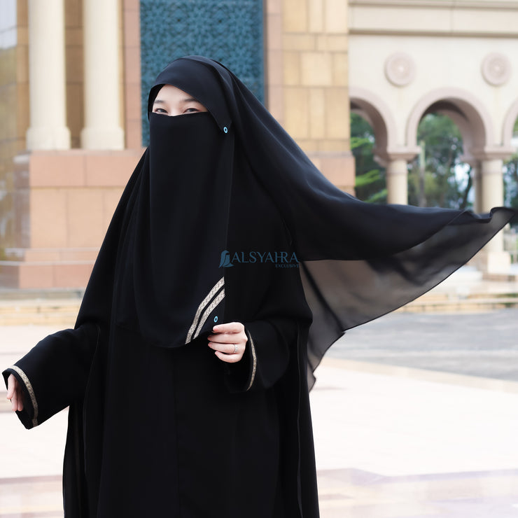 Alsyahra Exclusive Niqab Yaman Poni Kancing Raudhah Kiswah Sifon Silk Jetblack