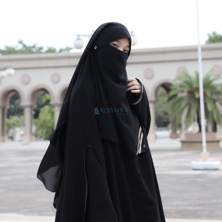 Alsyahra Exclusive Niqab Yaman Poni Kancing Raudhah Kiswah Sifon Silk Jetblack