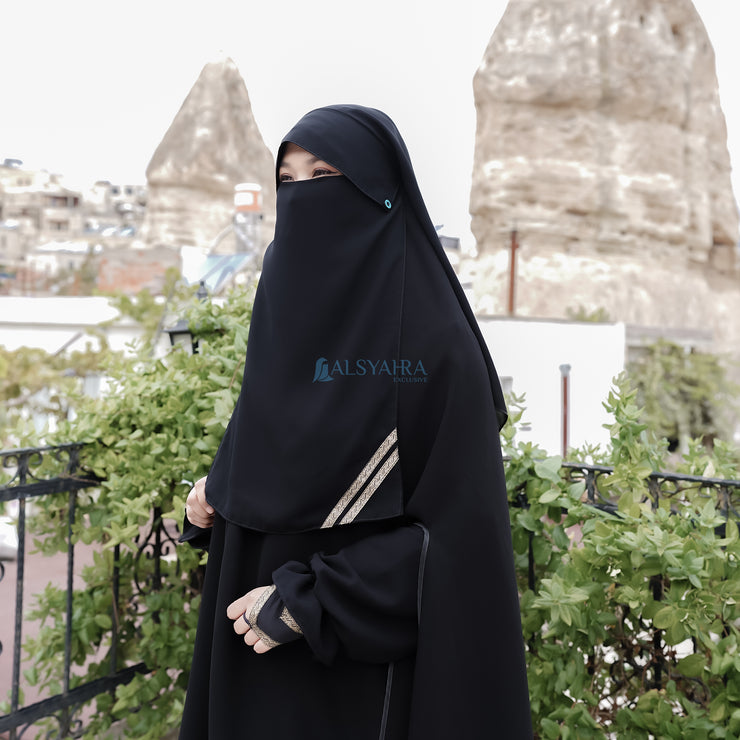 Alsyahra Exclusive Niqab Yaman Poni Kancing Raudhah Kiswah Sifon Silk Jetblack