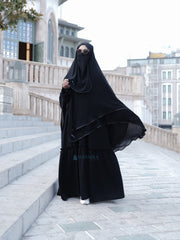 Alsyahra Exclusive Set Khimar Cadar Tali Shofa Bisban Sifon Jetblack 2 Layer XXL