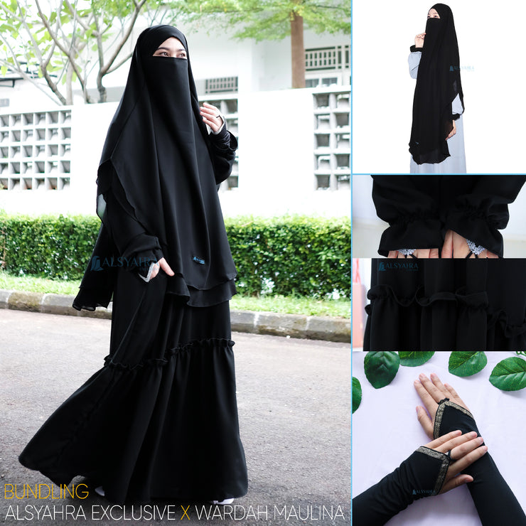 Alsyahra Exclusive X Wardah Maulina Bundling Gamis French Khimar Fatimah Size L