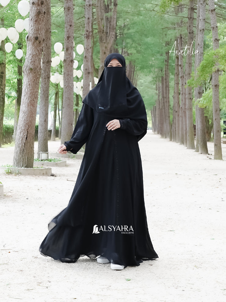 Gamis Abaya Anatolia Sifon Silk Jetblack by Alsyahra Exclusive