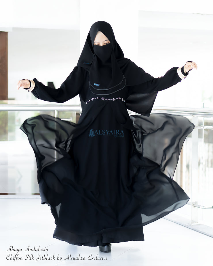 Gamis Abaya Andalusia Sifon Silk Jetblack by Alsyahra Exclusive