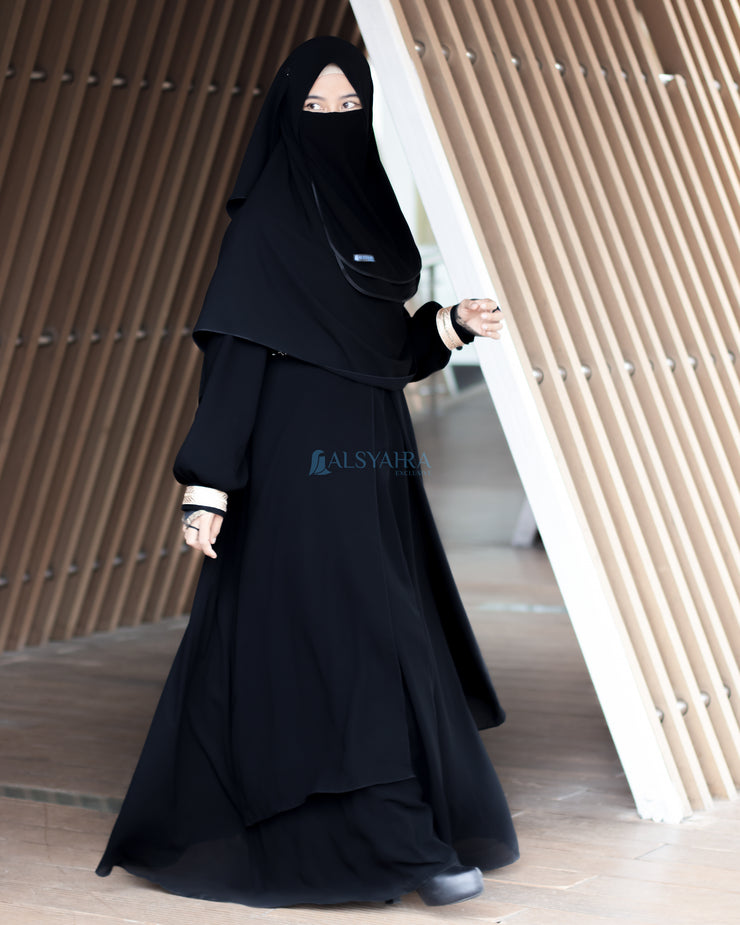Gamis Abaya Andalusia Sifon Silk Jetblack by Alsyahra Exclusive