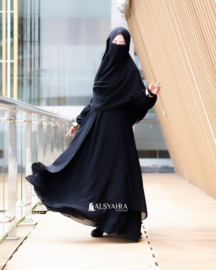 Gamis Abaya Andalusia Sifon Silk Jetblack by Alsyahra Exclusive
