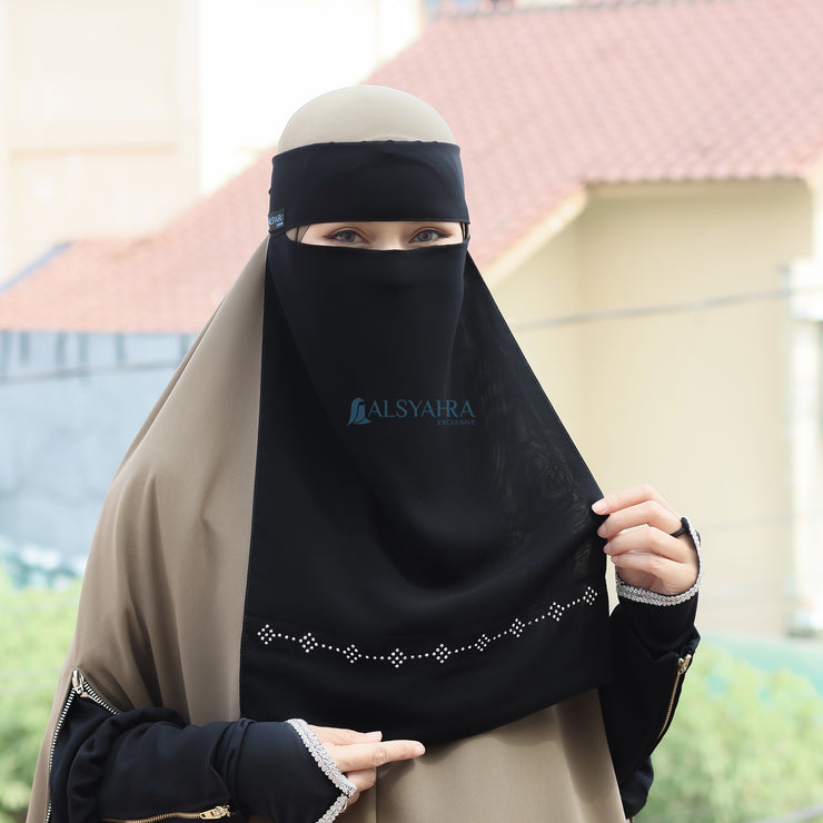 Niqab Bandana Alhajr Sifon Jetblack Alsyahra Exclusive