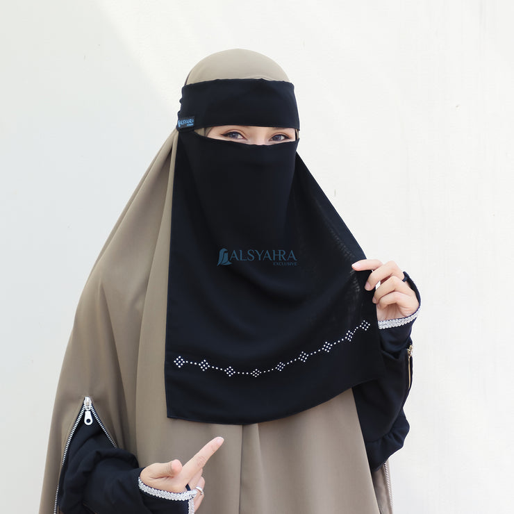 Niqab Bandana Alhajr Sifon Jetblack Alsyahra Exclusive