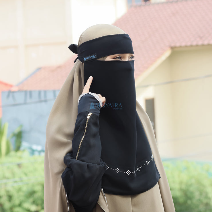 Niqab Bandana Alhajr Sifon Jetblack Alsyahra Exclusive