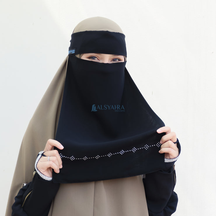 Niqab Bandana Alhajr Sifon Jetblack Alsyahra Exclusive