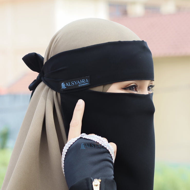 Niqab Bandana Alhajr Sifon Jetblack Alsyahra Exclusive