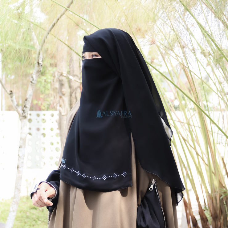 Alsyahra Exclusive Niqab Yaman Alhajr 2 Layer Chiffon Silk Jetblack
