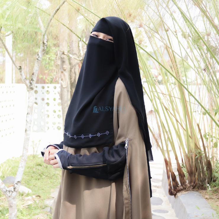 Alsyahra Exclusive Niqab Yaman Alhajr 2 Layer Chiffon Silk Jetblack