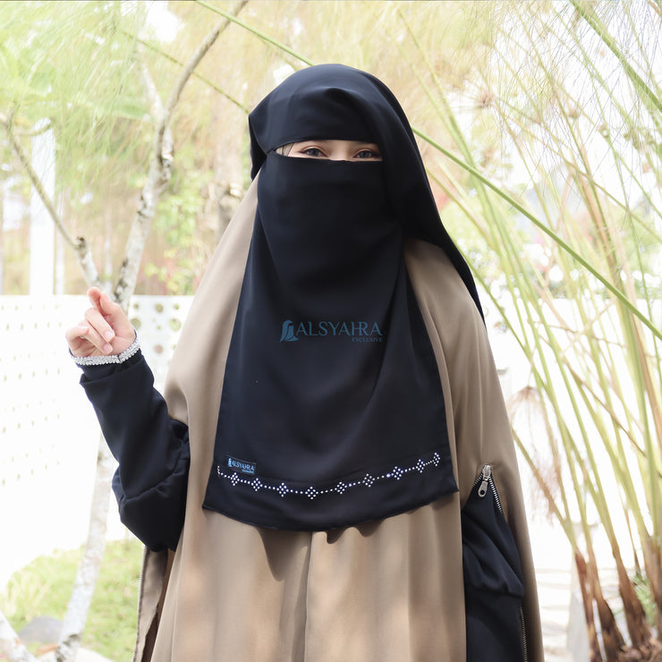 Alsyahra Exclusive Niqab Yaman Alhajr 2 Layer Chiffon Silk Jetblack