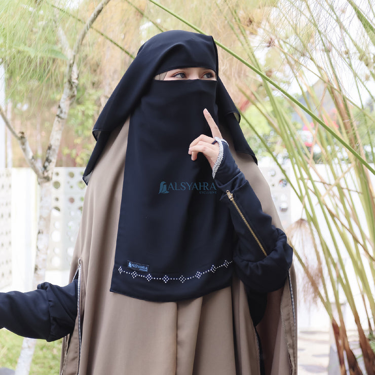 Alsyahra Exclusive Niqab Yaman Alhajr 2 Layer Chiffon Silk Jetblack