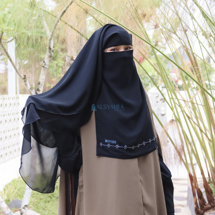 Alsyahra Exclusive Niqab Yaman Alhajr 2 Layer Chiffon Silk Jetblack