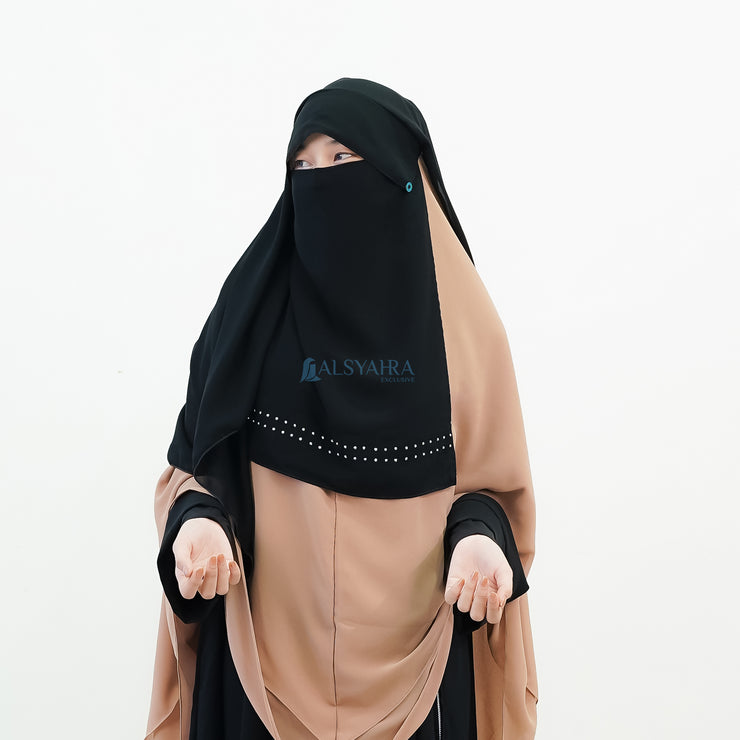Alsyahra Exclusive Niqab Yaman Poni Raudhah Andalusia Stripe Sifon Silk Jetblack