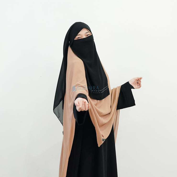 Alsyahra Exclusive Niqab Yaman Poni Raudhah Andalusia Stripe Sifon Silk Jetblack