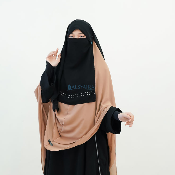 Alsyahra Exclusive Niqab Yaman Poni Raudhah Andalusia Stripe Sifon Silk Jetblack