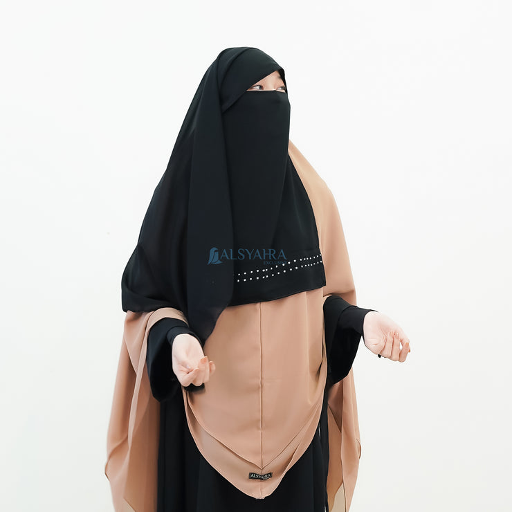 Alsyahra Exclusive Niqab Yaman Poni Raudhah Andalusia Stripe Sifon Silk Jetblack