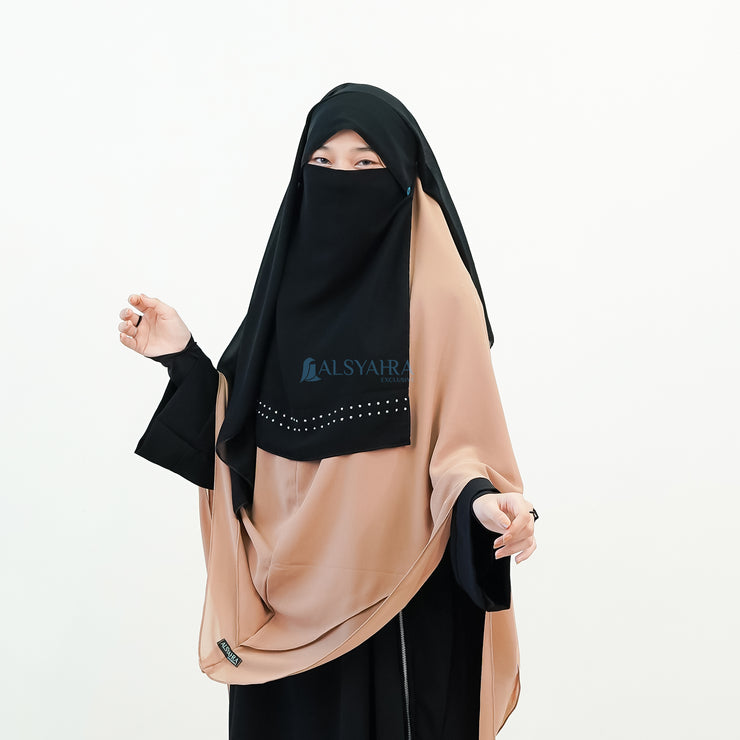 Alsyahra Exclusive Niqab Yaman Poni Raudhah Andalusia Stripe Sifon Silk Jetblack