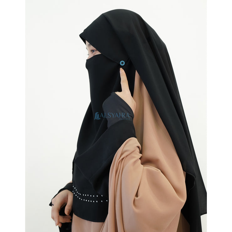 Alsyahra Exclusive Niqab Yaman Poni Raudhah Andalusia Stripe Sifon Silk Jetblack