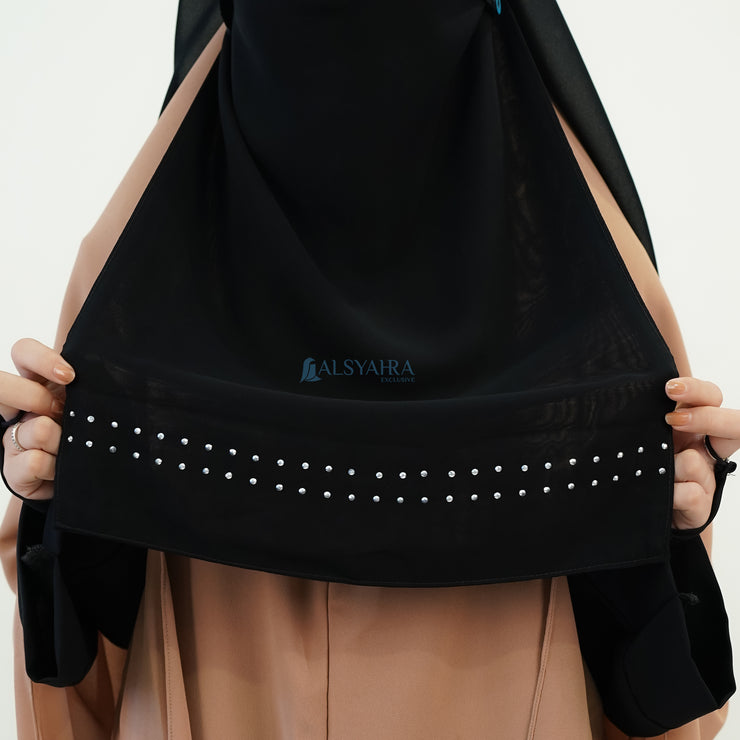 Alsyahra Exclusive Niqab Yaman Poni Raudhah Andalusia Stripe Sifon Silk Jetblack