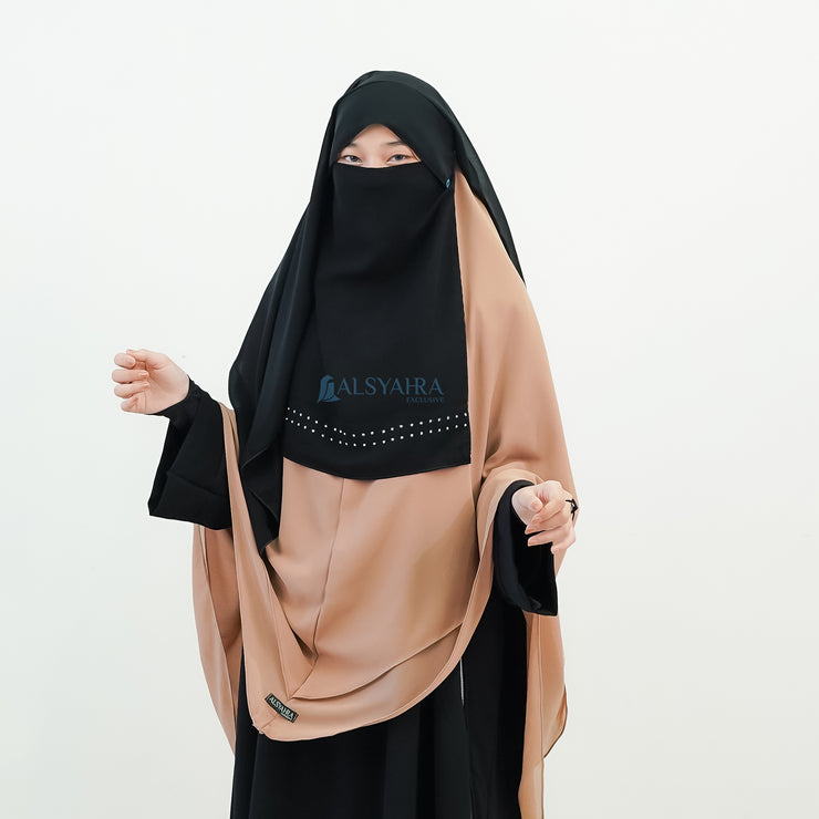 Alsyahra Exclusive Niqab Yaman Poni Raudhah Andalusia Stripe Sifon Silk Jetblack