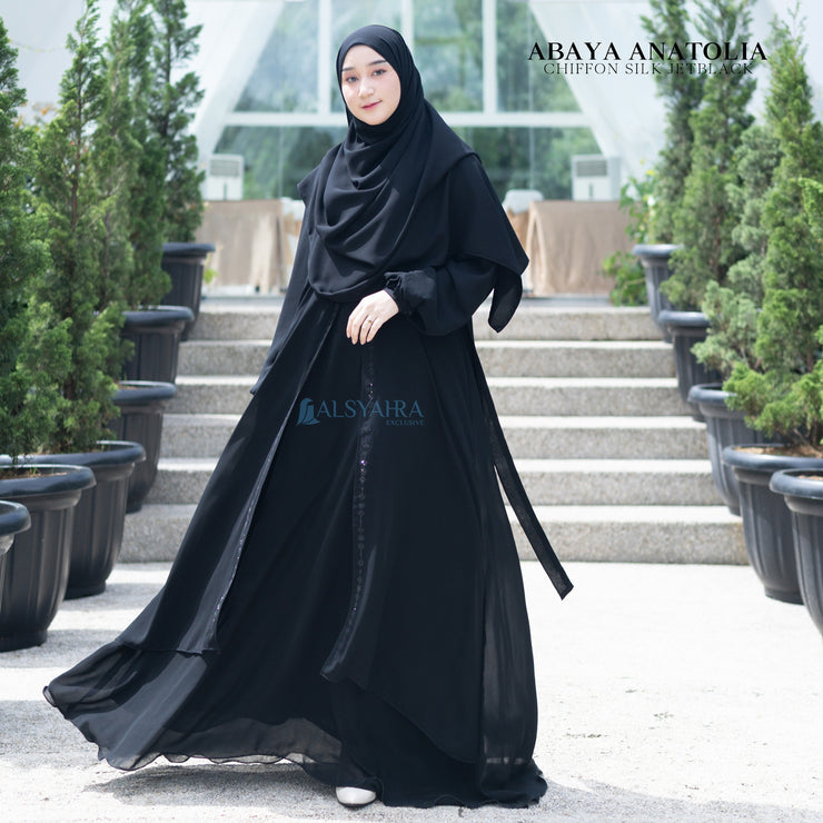 Gamis Abaya Anatolia Sifon Silk Jetblack by Alsyahra Exclusive