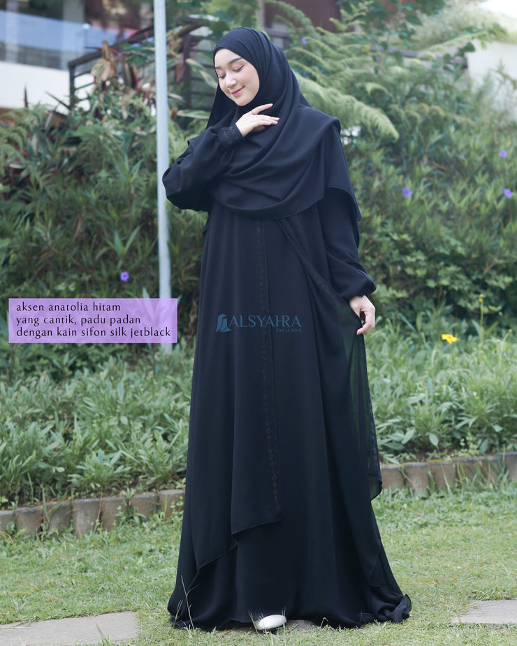 Gamis Abaya Anatolia Sifon Silk Jetblack by Alsyahra Exclusive