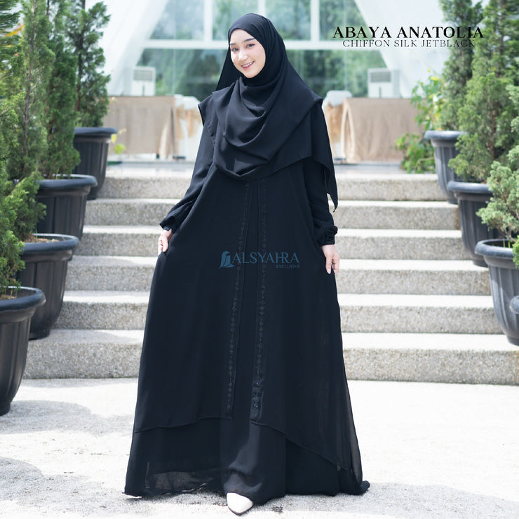 Gamis Abaya Anatolia Sifon Silk Jetblack by Alsyahra Exclusive