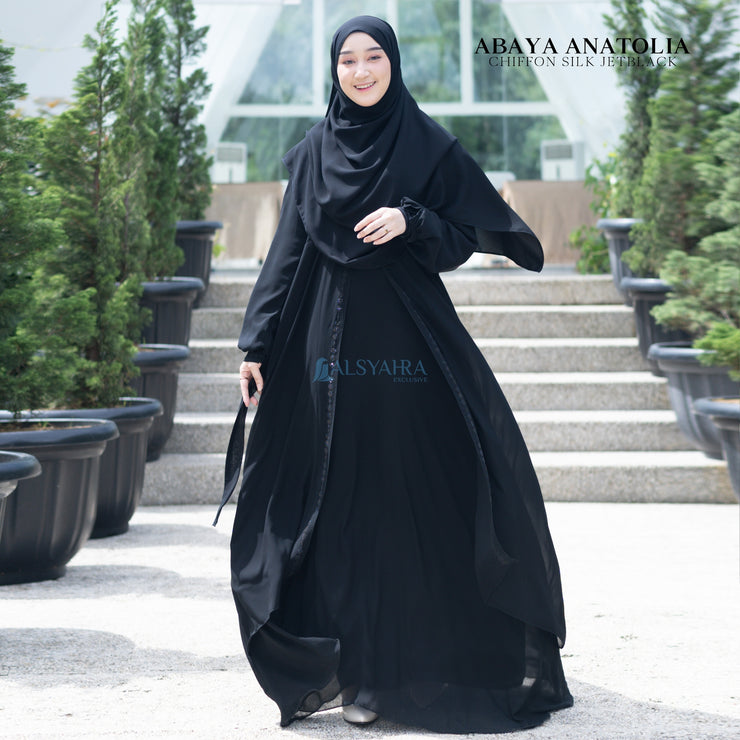 Gamis Abaya Anatolia Sifon Silk Jetblack by Alsyahra Exclusive