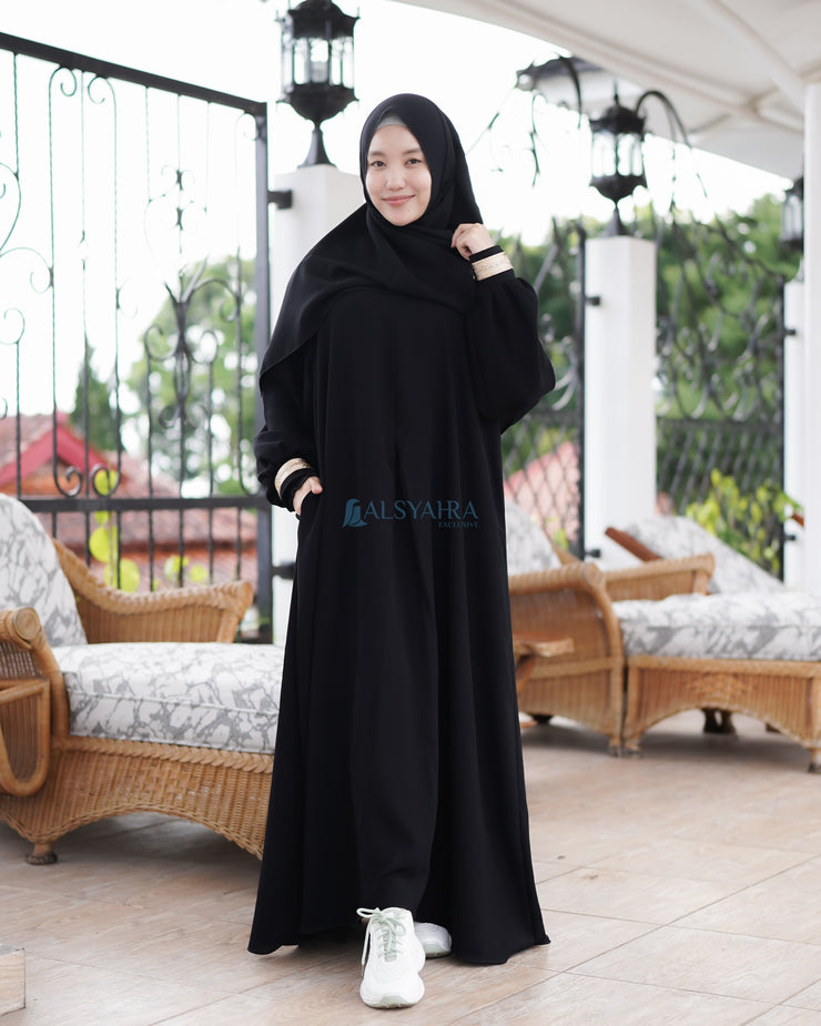 Gamis Abaya Syari At-tin Jetblack by Alsyahra Exclusive