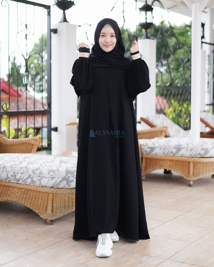 Gamis Abaya Syari At-tin Jetblack by Alsyahra Exclusive