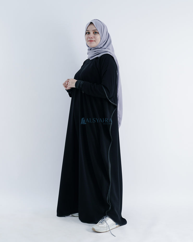 Abaya Syari Farasha Zipper Jetblack Alsyahra Exclusive