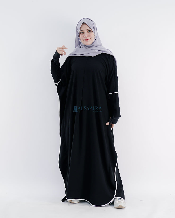 Abaya Syari Farasha Stripe Bisban Putih Zipper Jetblack Alsyahra Exclusive