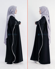 Abaya Syari Farasha Stripe Bisban Putih Zipper Jetblack Alsyahra Exclusive