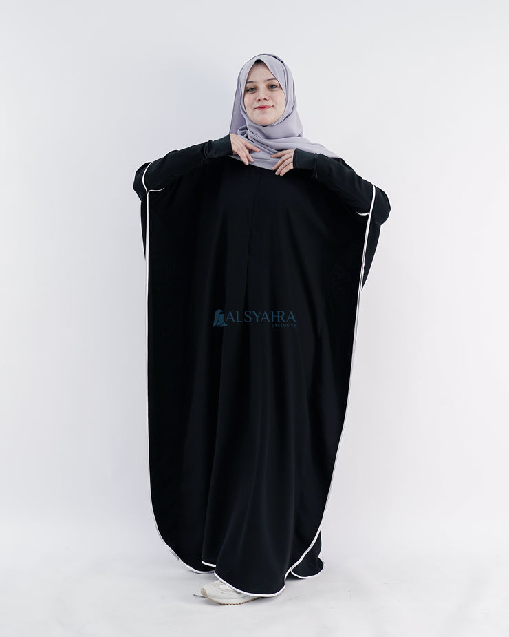 Abaya Syari Farasha Stripe Bisban Putih Zipper Jetblack Alsyahra Exclusive