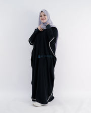 Abaya Syari Farasha Stripe Bisban Putih Zipper Jetblack Alsyahra Exclusive