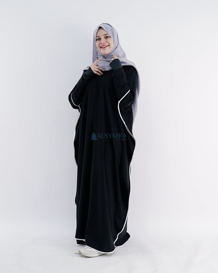 Abaya Syari Farasha Stripe Bisban Putih Zipper Jetblack Alsyahra Exclusive