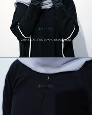 Abaya Syari Farasha Stripe Bisban Putih Zipper Jetblack Alsyahra Exclusive