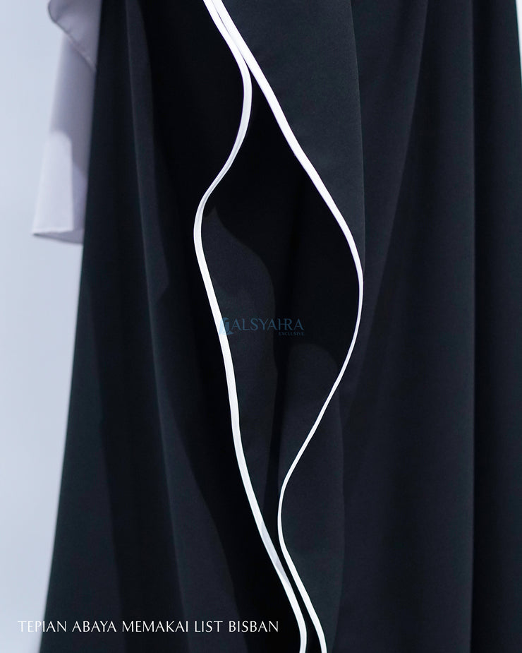Abaya Syari Farasha Stripe Bisban Putih Zipper Jetblack Alsyahra Exclusive