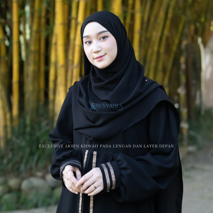 Gamis Abaya Iskandariyah Sifon Silk Jetblack by Alsyahra Exclusive