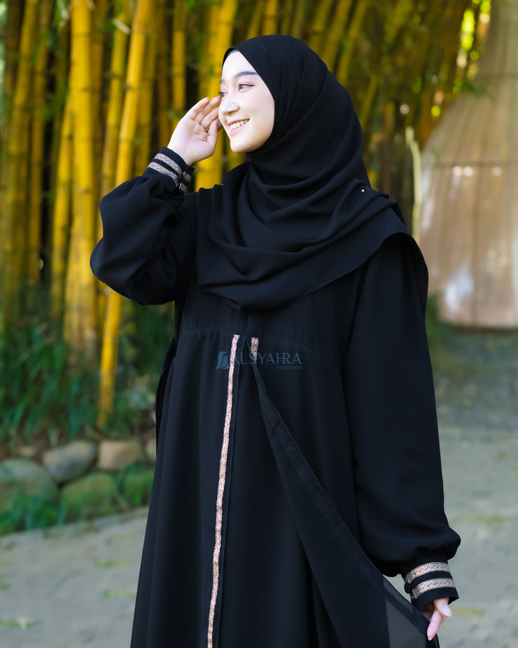 Gamis Abaya Iskandariyah Sifon Silk Jetblack by Alsyahra Exclusive