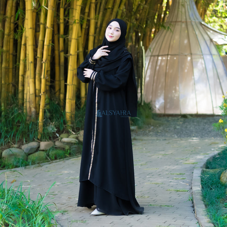 Gamis Abaya Iskandariyah Sifon Silk Jetblack by Alsyahra Exclusive