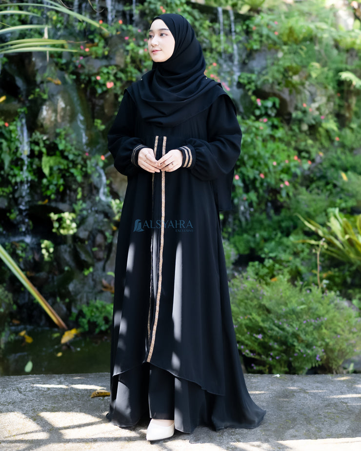 Gamis Abaya Iskandariyah Sifon Silk Jetblack by Alsyahra Exclusive