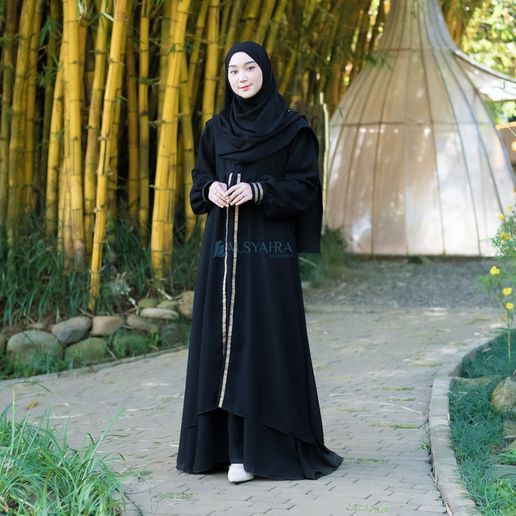 Gamis Abaya Iskandariyah Sifon Silk Jetblack by Alsyahra Exclusive