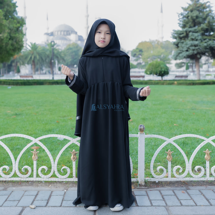 Abaya Gamis Kids Pita India Jetblack Alsyahra Exclusive