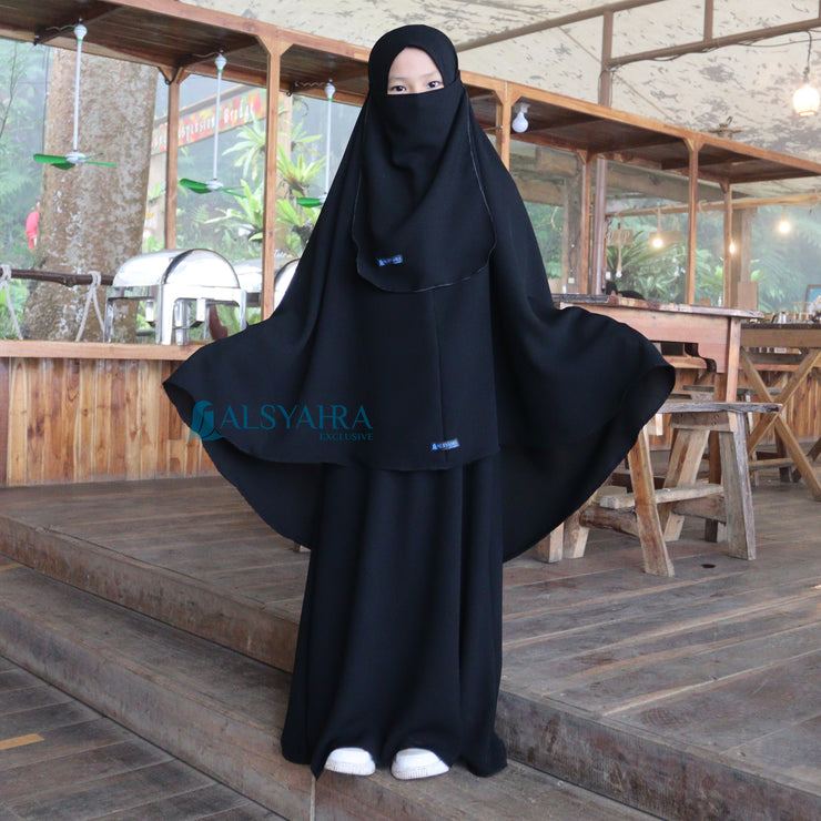 Alsyahra Exclusive Set Khimar Cadar Tali Kids Non Pad Jetblack