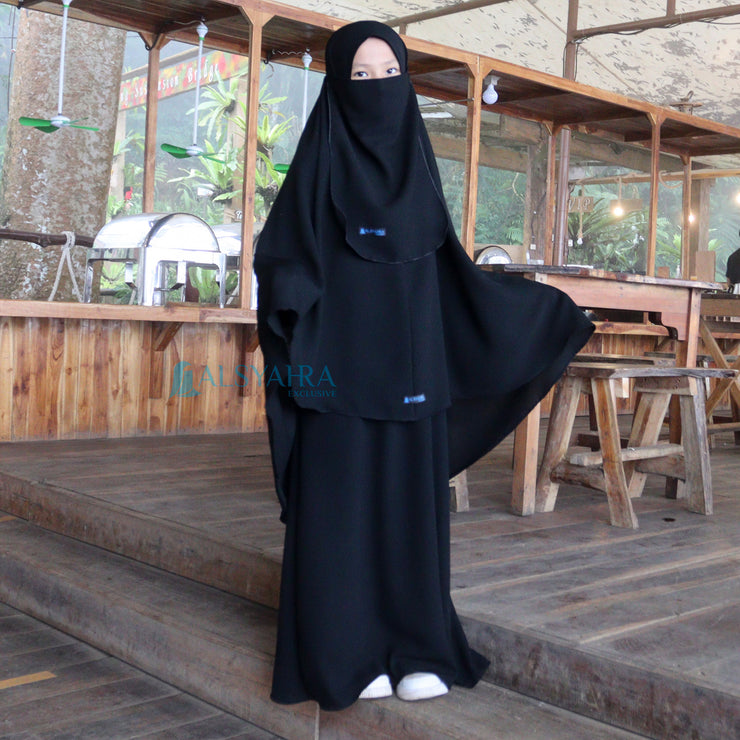 Alsyahra Exclusive Set Khimar Cadar Tali Kids Non Pad Jetblack